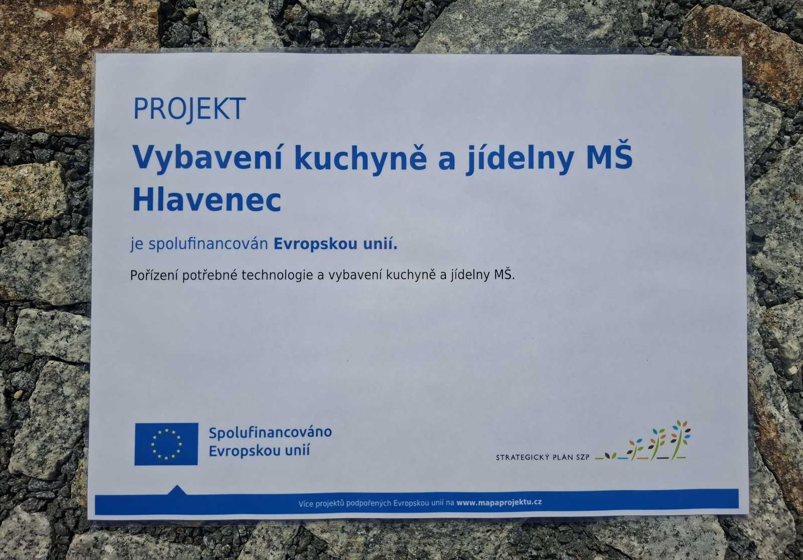 Projekt Vybavení kuchyně a jídelny MŠ Hlavenec, spolufinancován Evropskou unií